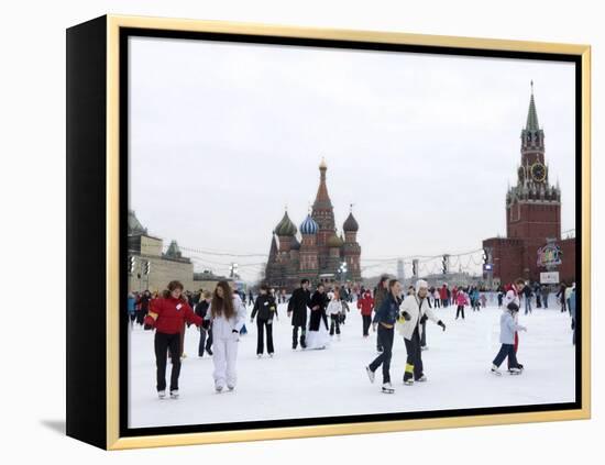 Ice Skating in Red Square, UNESCO World Heritage Site, Moscow, Russia, Europe-Lawrence Graham-Framed Premier Image Canvas