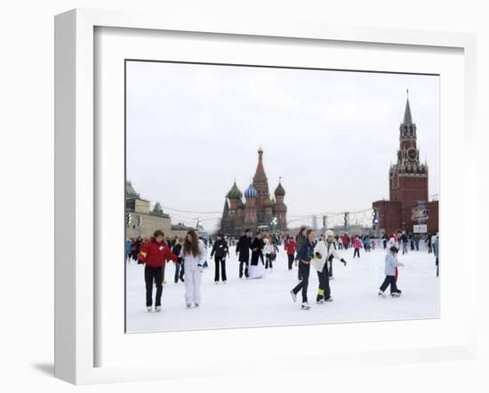 Ice Skating in Red Square, UNESCO World Heritage Site, Moscow, Russia, Europe-Lawrence Graham-Framed Photographic Print