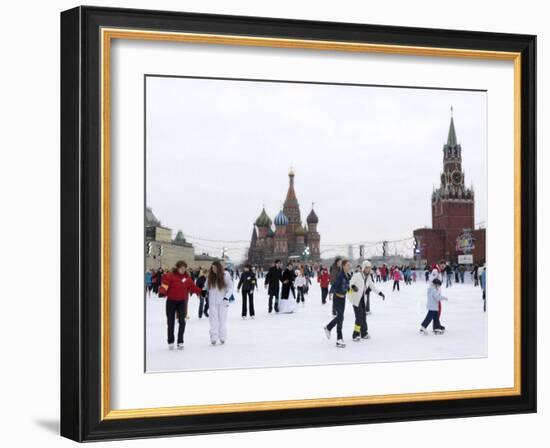 Ice Skating in Red Square, UNESCO World Heritage Site, Moscow, Russia, Europe-Lawrence Graham-Framed Photographic Print