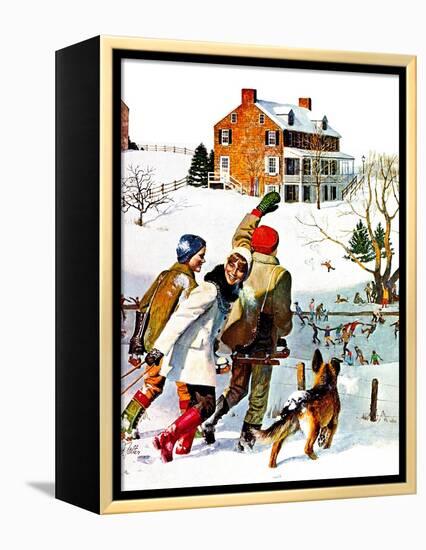 "Ice-Skating in the Country," December 1, 1971-John Falter-Framed Premier Image Canvas