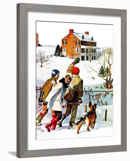 "Ice-Skating in the Country," December 1, 1971-John Falter-Framed Giclee Print