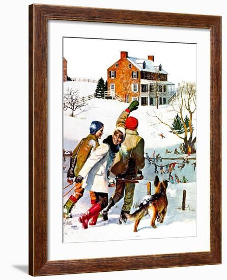 "Ice-Skating in the Country," December 1, 1971-John Falter-Framed Giclee Print