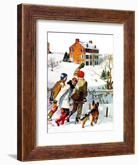 "Ice-Skating in the Country," December 1, 1971-John Falter-Framed Giclee Print