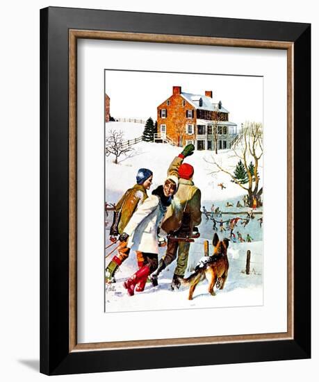 "Ice-Skating in the Country," December 1, 1971-John Falter-Framed Giclee Print