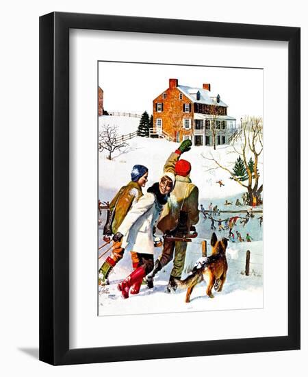 "Ice-Skating in the Country," December 1, 1971-John Falter-Framed Giclee Print