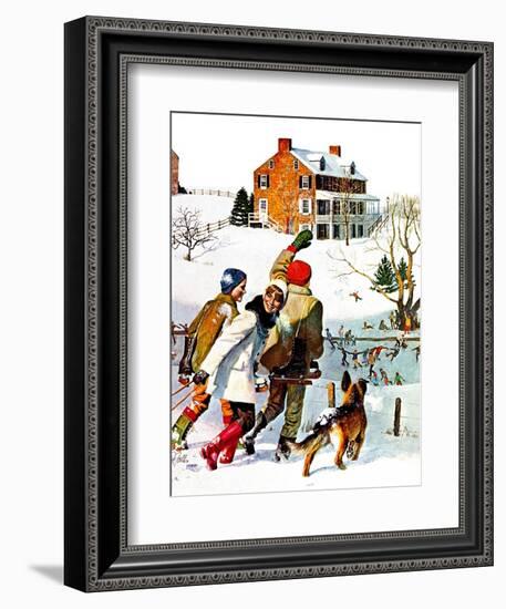 "Ice-Skating in the Country," December 1, 1971-John Falter-Framed Giclee Print