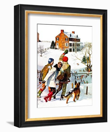 "Ice-Skating in the Country," December 1, 1971-John Falter-Framed Giclee Print