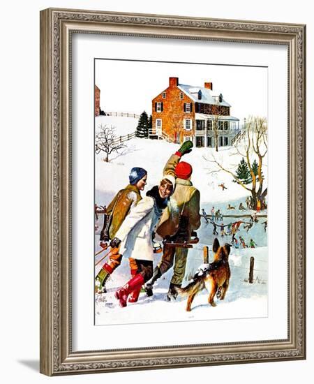 "Ice-Skating in the Country," December 1, 1971-John Falter-Framed Giclee Print