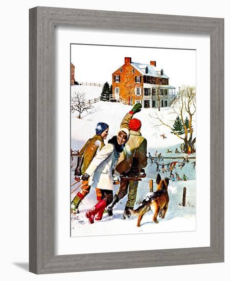 "Ice-Skating in the Country," December 1, 1971-John Falter-Framed Giclee Print