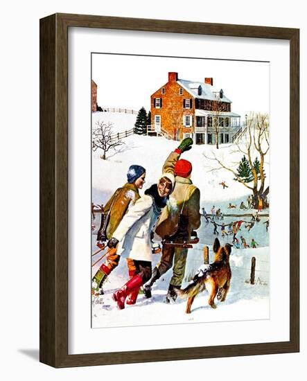 "Ice-Skating in the Country," December 1, 1971-John Falter-Framed Giclee Print