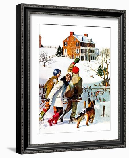 "Ice-Skating in the Country," December 1, 1971-John Falter-Framed Giclee Print