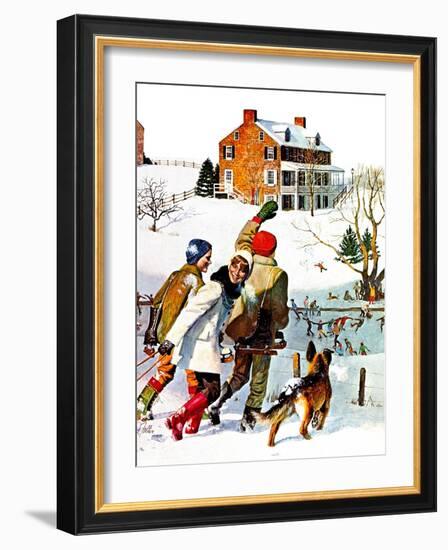 "Ice-Skating in the Country," December 1, 1971-John Falter-Framed Giclee Print