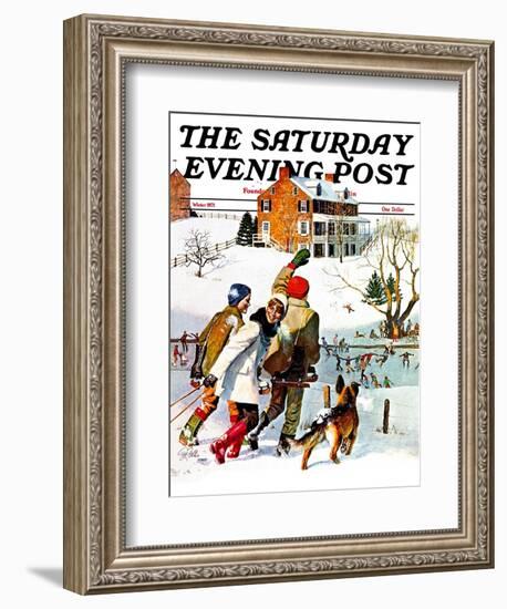 "Ice-Skating in the Country," Saturday Evening Post Cover, December 1, 1971-John Falter-Framed Giclee Print