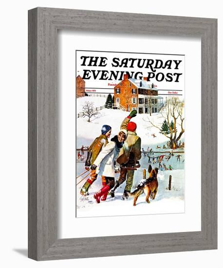 "Ice-Skating in the Country," Saturday Evening Post Cover, December 1, 1971-John Falter-Framed Giclee Print