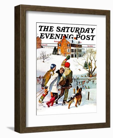 "Ice-Skating in the Country," Saturday Evening Post Cover, December 1, 1971-John Falter-Framed Giclee Print