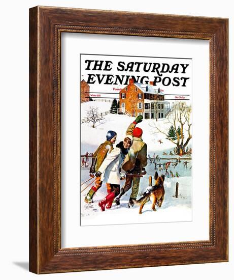 "Ice-Skating in the Country," Saturday Evening Post Cover, December 1, 1971-John Falter-Framed Giclee Print