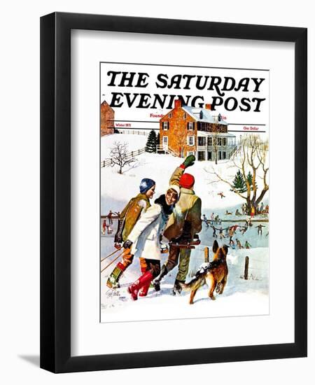 "Ice-Skating in the Country," Saturday Evening Post Cover, December 1, 1971-John Falter-Framed Giclee Print