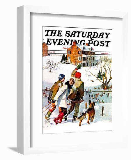 "Ice-Skating in the Country," Saturday Evening Post Cover, December 1, 1971-John Falter-Framed Giclee Print