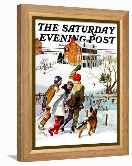 "Ice-Skating in the Country," Saturday Evening Post Cover, December 1, 1971-John Falter-Framed Premier Image Canvas