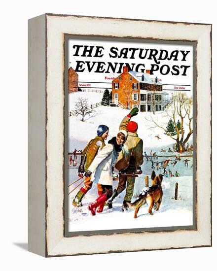 "Ice-Skating in the Country," Saturday Evening Post Cover, December 1, 1971-John Falter-Framed Premier Image Canvas