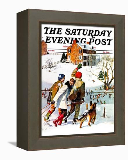 "Ice-Skating in the Country," Saturday Evening Post Cover, December 1, 1971-John Falter-Framed Premier Image Canvas