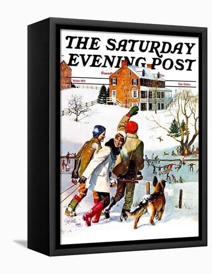 "Ice-Skating in the Country," Saturday Evening Post Cover, December 1, 1971-John Falter-Framed Premier Image Canvas