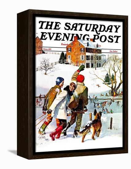 "Ice-Skating in the Country," Saturday Evening Post Cover, December 1, 1971-John Falter-Framed Premier Image Canvas