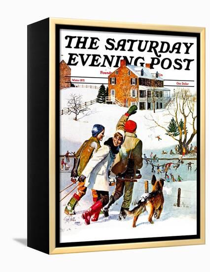 "Ice-Skating in the Country," Saturday Evening Post Cover, December 1, 1971-John Falter-Framed Premier Image Canvas