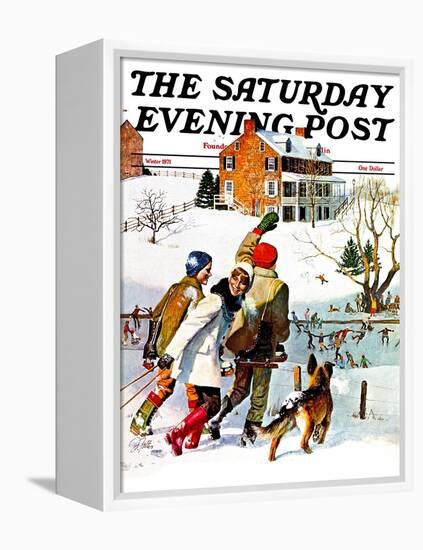 "Ice-Skating in the Country," Saturday Evening Post Cover, December 1, 1971-John Falter-Framed Premier Image Canvas