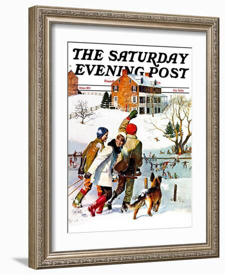 "Ice-Skating in the Country," Saturday Evening Post Cover, December 1, 1971-John Falter-Framed Giclee Print