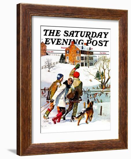 "Ice-Skating in the Country," Saturday Evening Post Cover, December 1, 1971-John Falter-Framed Giclee Print