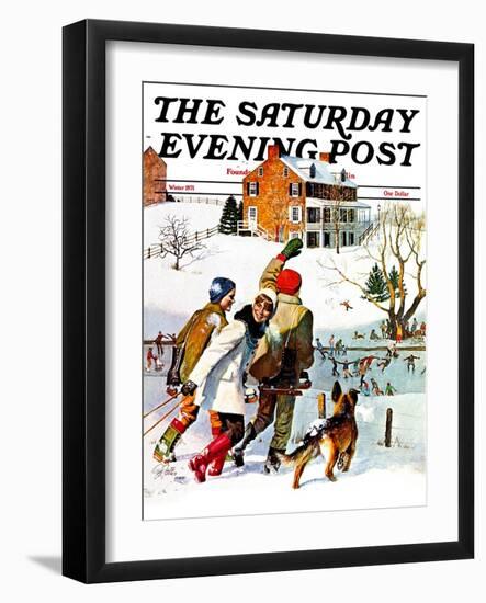 "Ice-Skating in the Country," Saturday Evening Post Cover, December 1, 1971-John Falter-Framed Giclee Print