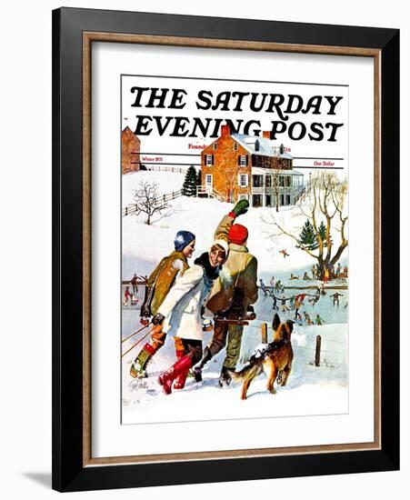 "Ice-Skating in the Country," Saturday Evening Post Cover, December 1, 1971-John Falter-Framed Giclee Print