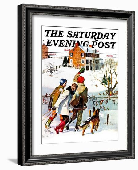 "Ice-Skating in the Country," Saturday Evening Post Cover, December 1, 1971-John Falter-Framed Giclee Print