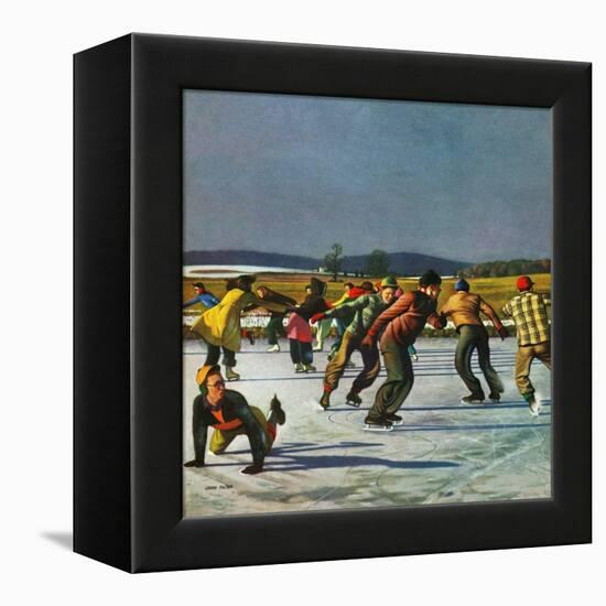 "Ice Skating on Pond", January 26, 1952-John Falter-Framed Premier Image Canvas