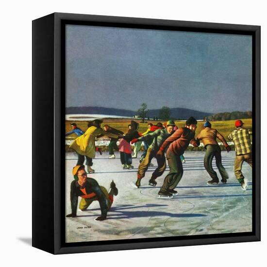 "Ice Skating on Pond", January 26, 1952-John Falter-Framed Premier Image Canvas