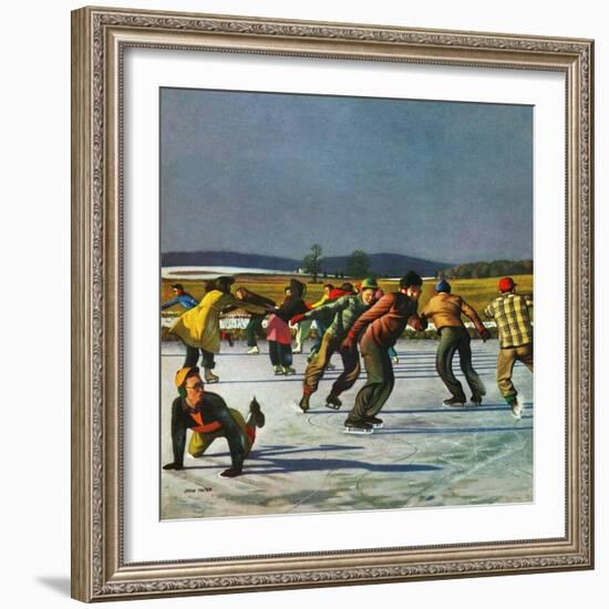 "Ice Skating on Pond", January 26, 1952-John Falter-Framed Giclee Print