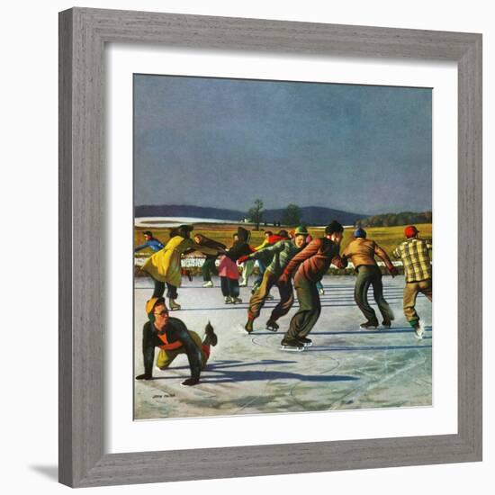 "Ice Skating on Pond", January 26, 1952-John Falter-Framed Giclee Print