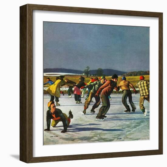 "Ice Skating on Pond", January 26, 1952-John Falter-Framed Giclee Print