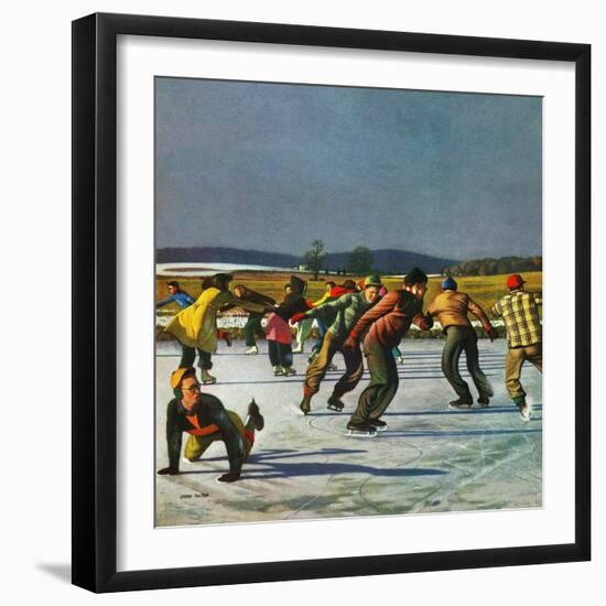 "Ice Skating on Pond", January 26, 1952-John Falter-Framed Giclee Print