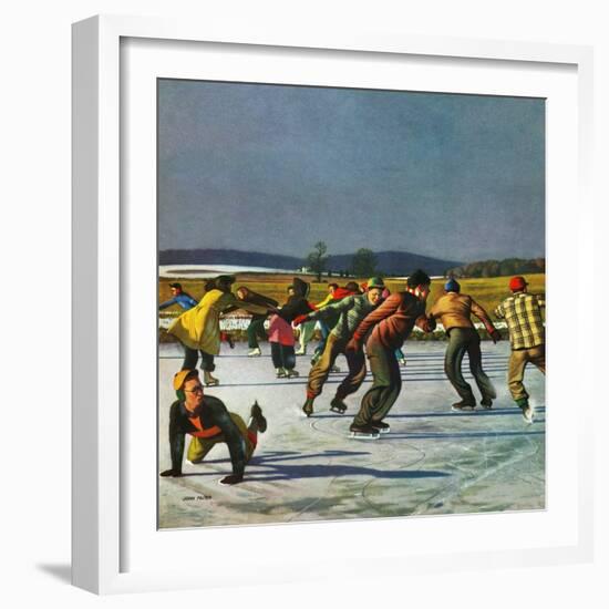 "Ice Skating on Pond", January 26, 1952-John Falter-Framed Giclee Print