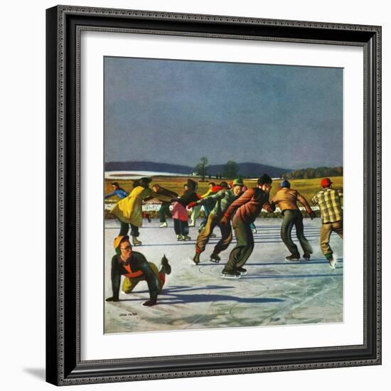"Ice Skating on Pond", January 26, 1952-John Falter-Framed Giclee Print