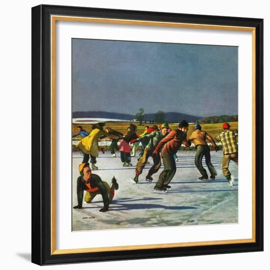 "Ice Skating on Pond", January 26, 1952-John Falter-Framed Giclee Print