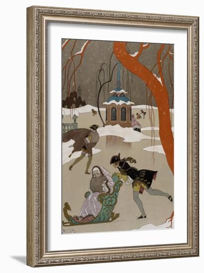 Ice Skating on the Frozen Lake-Georges Barbier-Framed Giclee Print