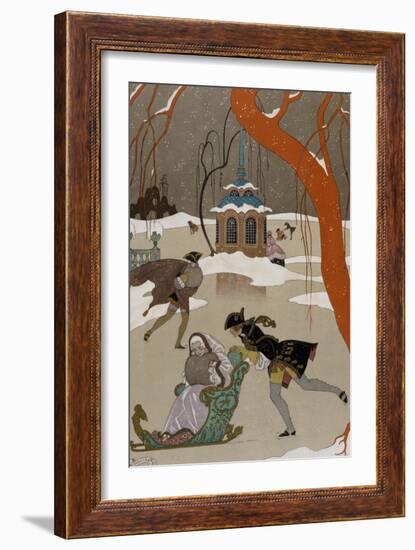 Ice Skating on the Frozen Lake-Georges Barbier-Framed Giclee Print