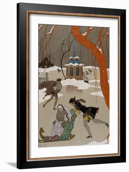 Ice Skating on the Frozen Lake-Georges Barbier-Framed Giclee Print