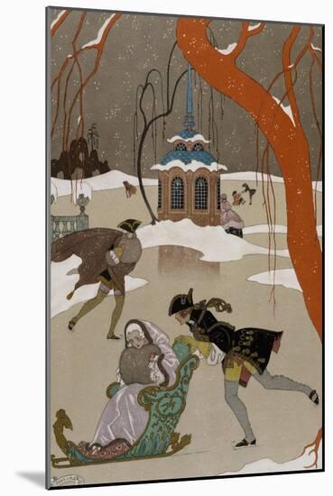Ice Skating on the Frozen Lake-Georges Barbier-Mounted Giclee Print