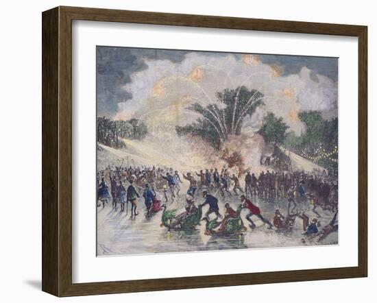 Ice-Skating Party at the Bois De Boulogne, Paris-Édouard Riou-Framed Giclee Print