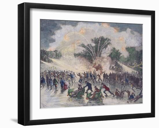 Ice-Skating Party at the Bois De Boulogne, Paris-Édouard Riou-Framed Giclee Print