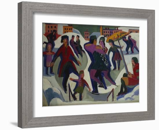 Ice Skating Rink with Skaters; Eisbahn Mit Schlittschuhlaeufern-Ernst Ludwig Kirchner-Framed Giclee Print